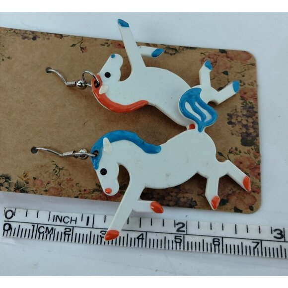Whimsical Horse Dangle Earrings B Daring Handmade Vintage 1990 - Picture 2 of 4